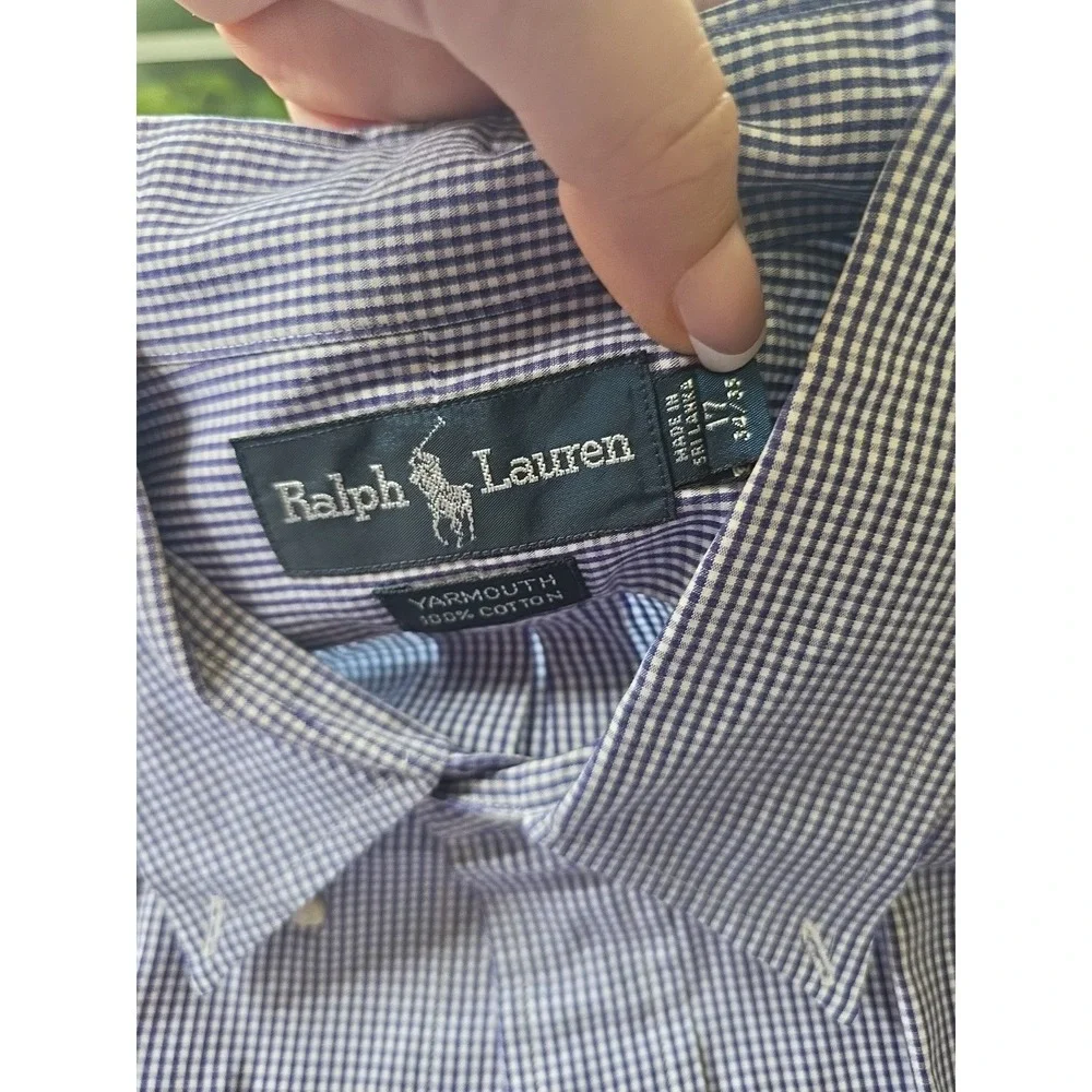 Polo Ralph Lauren Dress Shirt Mens 17.5 34/35 Blu Yarmouth Cotto Pinpoint Oxford
